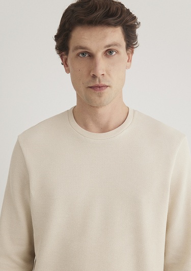  Mavi Uzun Kollu Bej Basic Tişört Regular Fit / Normal Kesim 0611925-70072