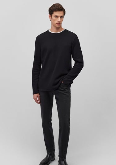  Mavi Uzun Kollu Siyah Basic Tişört Regular Fit / Normal Kesim 0611925-900