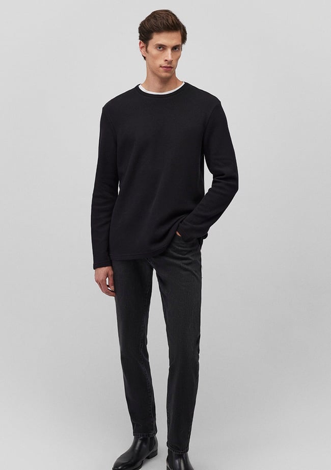  Mavi Uzun Kollu Siyah Basic Tişört Regular Fit / Normal Kesim 0611925-900