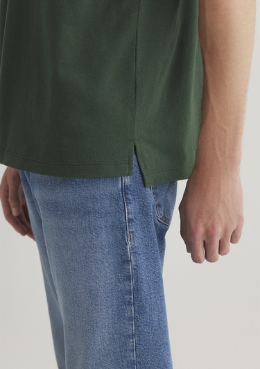  Mavi Cep Detaylı Yeşil Basic Tişört Loose Fit / Bol Rahat Kesim 066248-81570