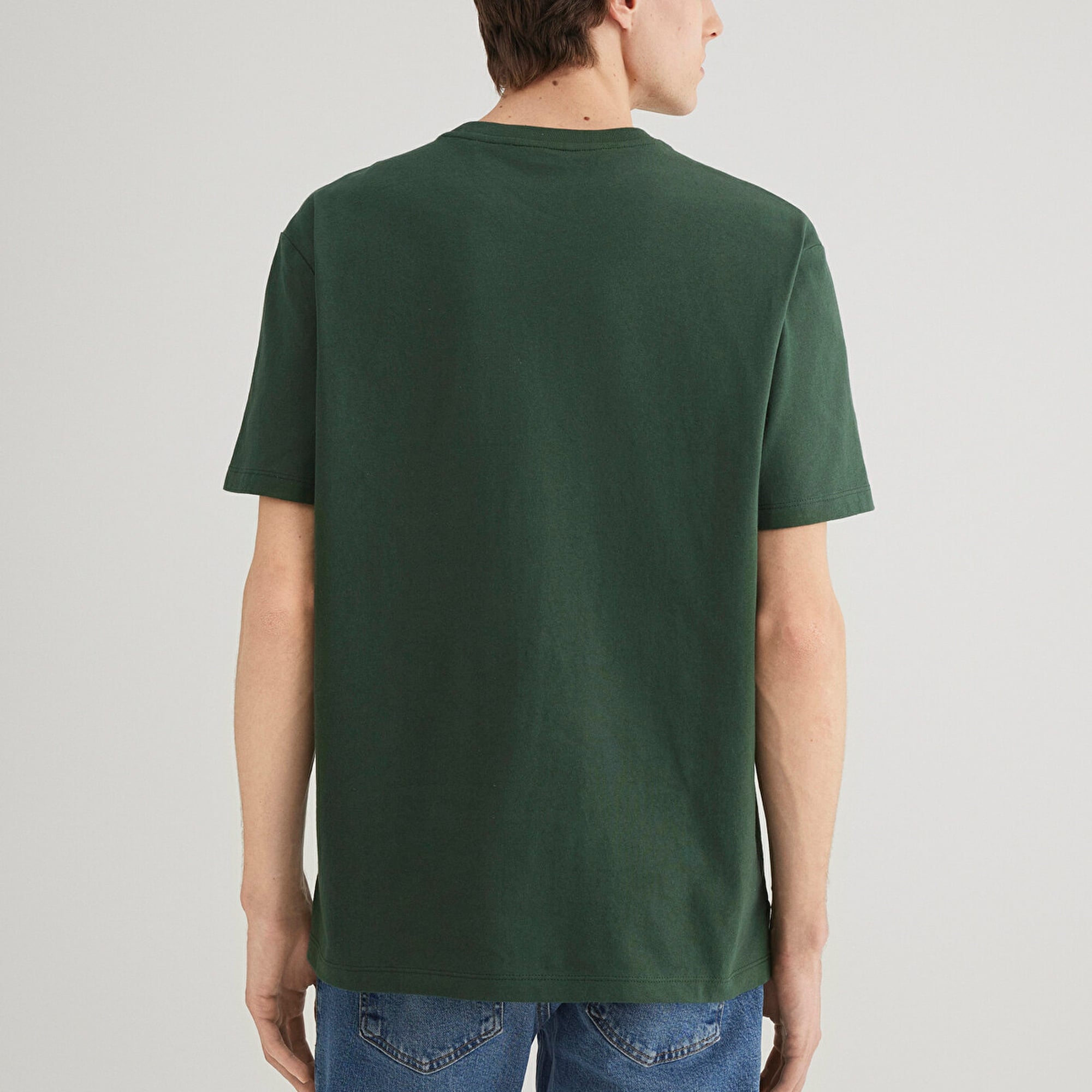 Mavi Cep Detaylı Yeşil Basic Tişört Loose Fit / Bol Rahat Kesim 066248-81570