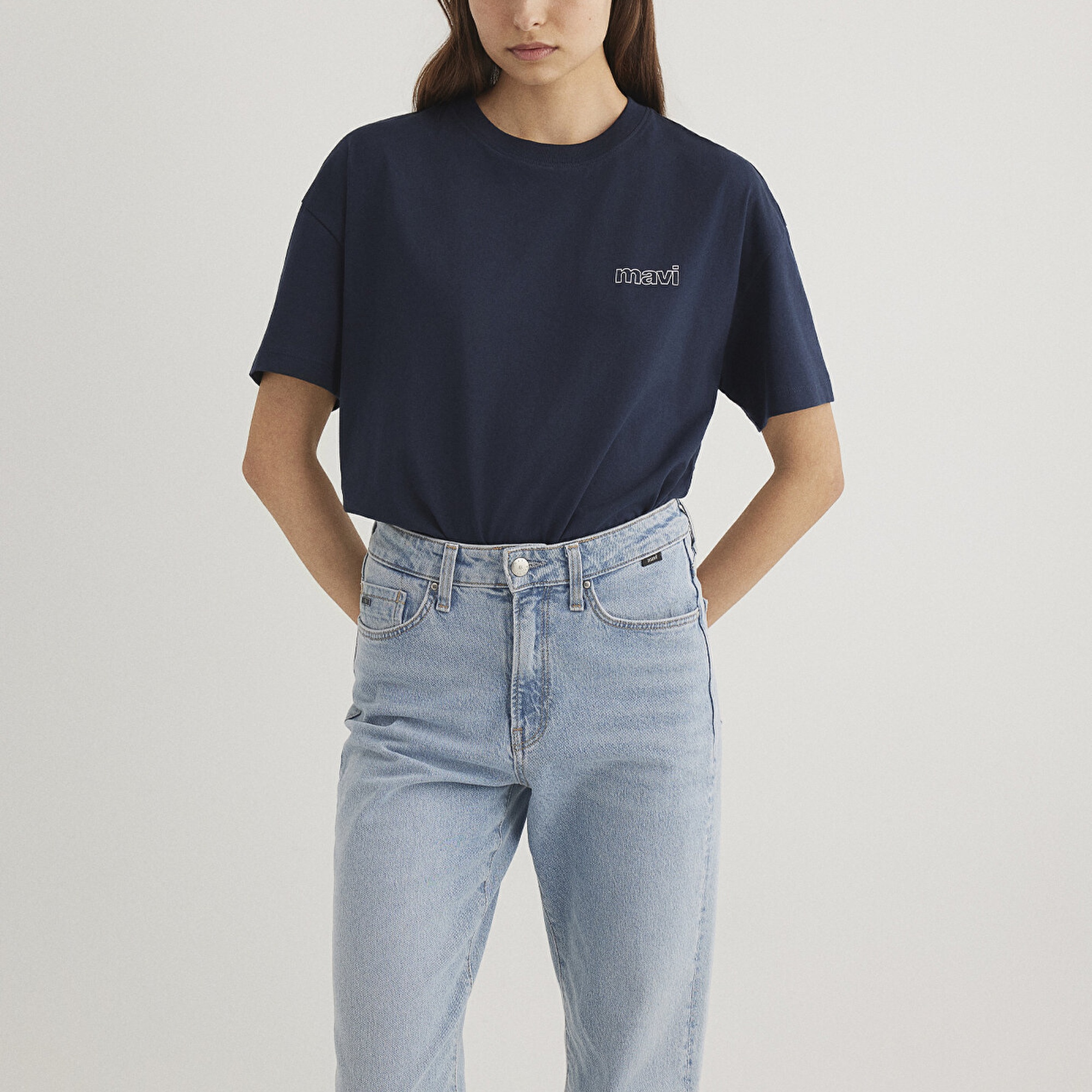 Mavi Mavi Logo Baskılı Lacivert Tişört Loose Fit / Bol Rahat Kesim 1611309-70490