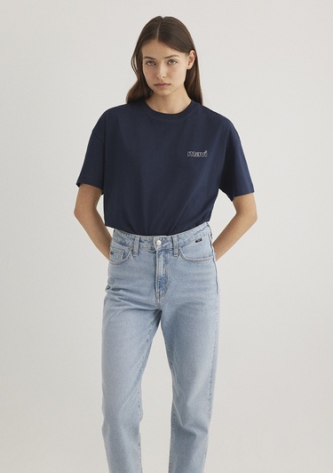  Mavi Mavi Logo Baskılı Lacivert Tişört Loose Fit / Bol Rahat Kesim 1611309-70490