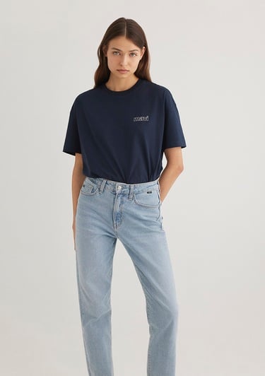  Mavi Mavi Logo Baskılı Lacivert Tişört Loose Fit / Bol Rahat Kesim 1611309-70490