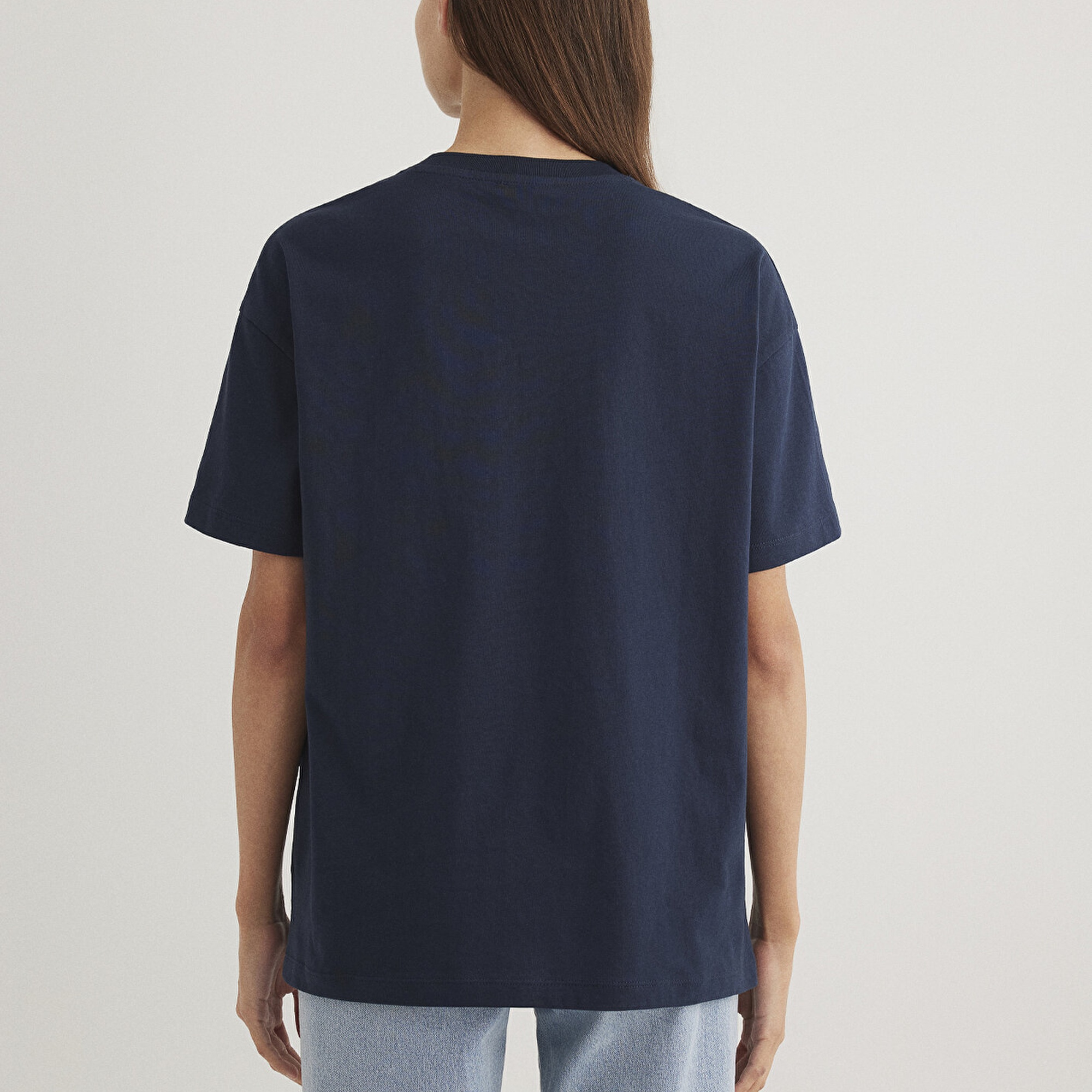 Mavi Mavi Logo Baskılı Lacivert Tişört Loose Fit / Bol Rahat Kesim 1611309-70490