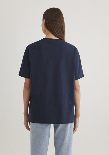  Mavi Mavi Logo Baskılı Lacivert Tişört Loose Fit / Bol Rahat Kesim 1611309-70490