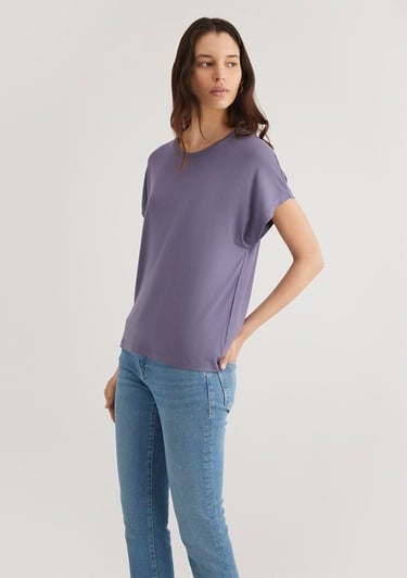  Mavi Düşük Omuz Mor Basic Tişört Regular Fit / Normal Kesim 1611649-70608