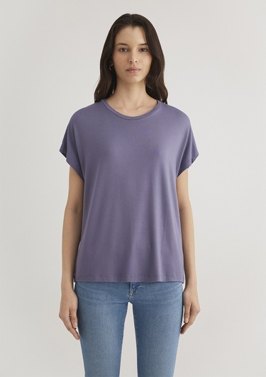  Mavi Düşük Omuz Mor Basic Tişört Regular Fit / Normal Kesim 1611649-70608