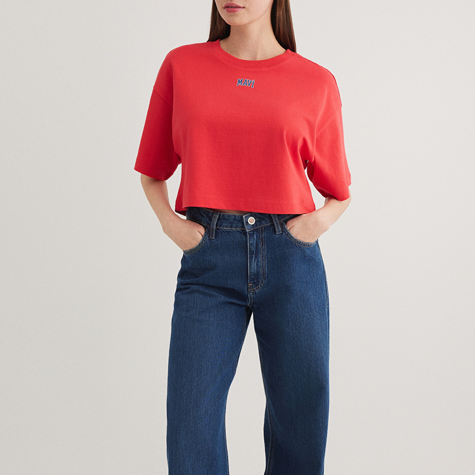 Mavi Mavi Logo Baskılı Kırmızı Crop Tişört Crop / Kısa Kesim 1611585-71083