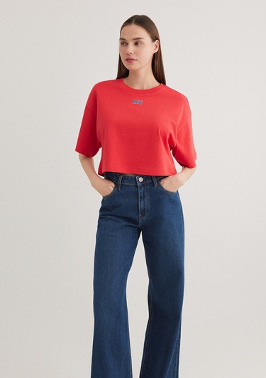  Mavi Mavi Logo Baskılı Kırmızı Crop Tişört Crop / Kısa Kesim 1611585-71083