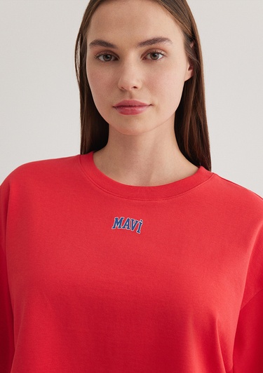  Mavi Mavi Logo Baskılı Kırmızı Crop Tişört Crop / Kısa Kesim 1611585-71083