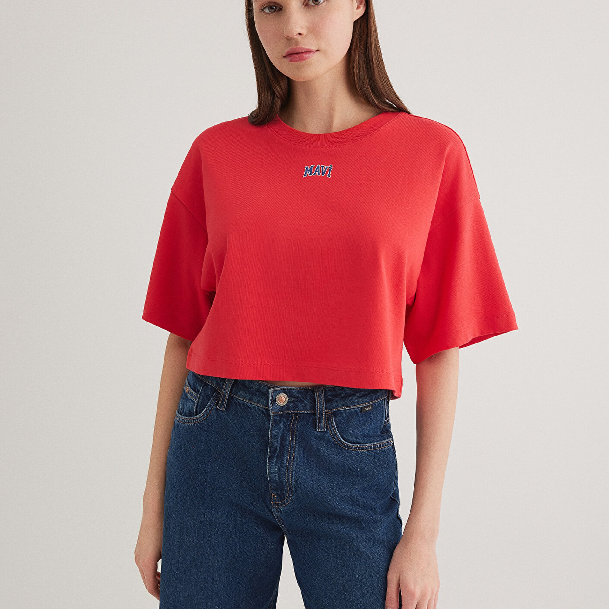 Mavi Mavi Logo Baskılı Kırmızı Crop Tişört Crop / Kısa Kesim 1611585-71083