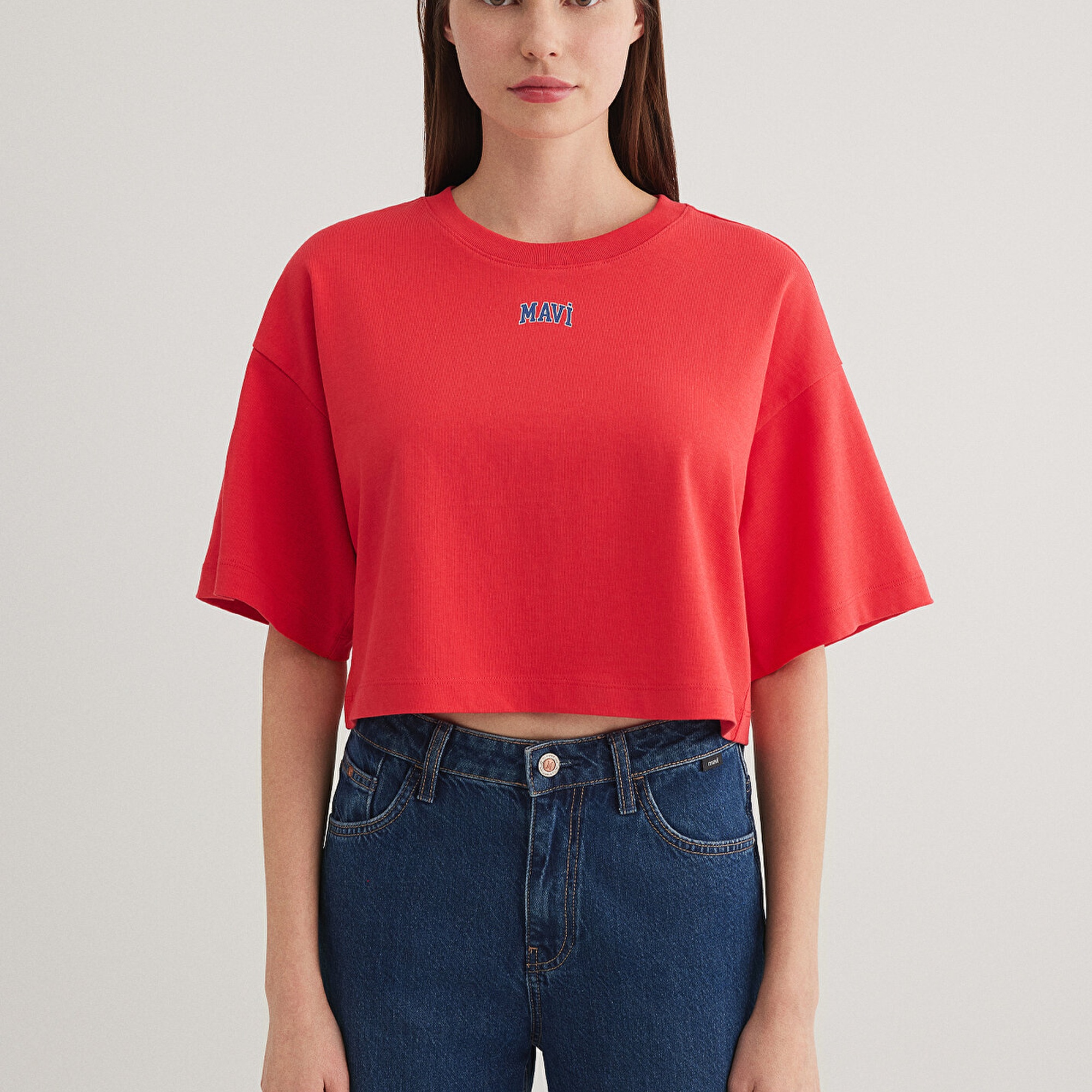 Mavi Mavi Logo Baskılı Kırmızı Crop Tişört Crop / Kısa Kesim 1611585-71083