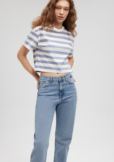  Mavi Lila Çizgili Basic Tişört Regular Fit / Normal Kesim 1610199-86693
