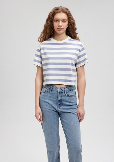  Mavi Lila Çizgili Basic Tişört Regular Fit / Normal Kesim 1610199-86693