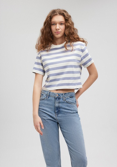  Mavi Lila Çizgili Basic Tişört Regular Fit / Normal Kesim 1610199-86693