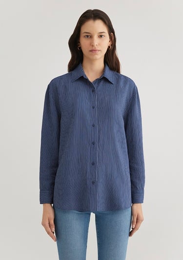  Mavi Çizgili Lacivert Gömlek Loose Fit / Bol Rahat Kesim 1210683-80736