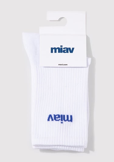  Mavi Miav Baskılı Beyaz Soket Çorap 1912598-620