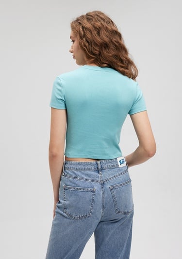  Mavi Yeşil Basic Tişört Crop / Kısa Kesim 1600814-71463