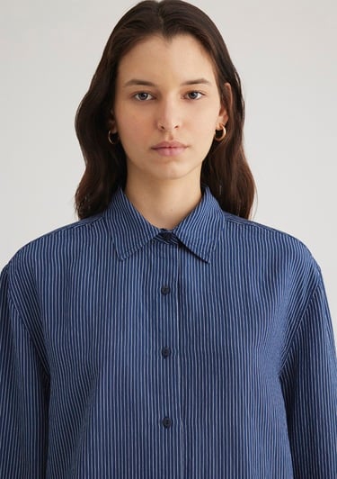  Mavi Çizgili Lacivert Gömlek Loose Fit / Bol Rahat Kesim 1210683-80736