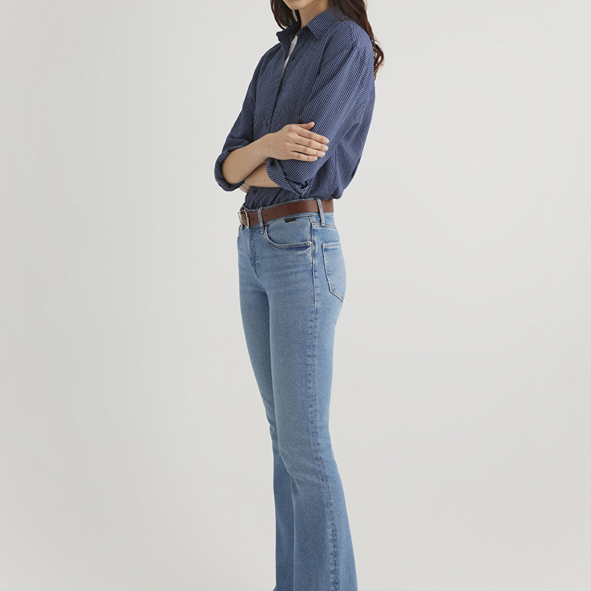 Mavi Çizgili Lacivert Gömlek Loose Fit / Bol Rahat Kesim 1210683-80736