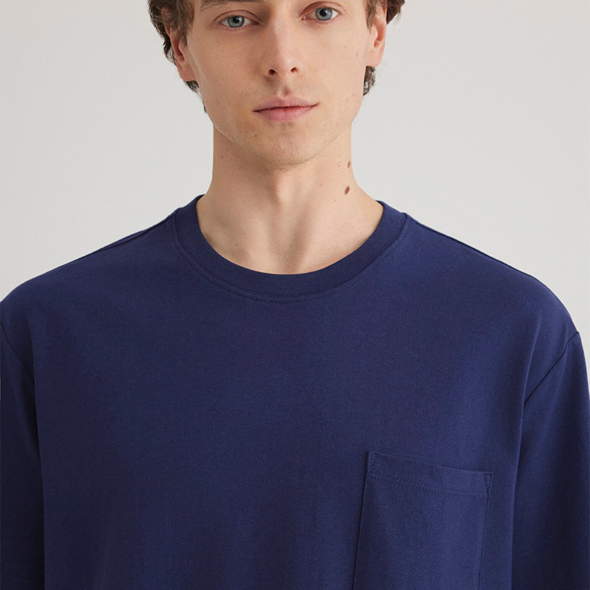 Mavi Cep Detaylı Lacivert Basic Tişört Loose Fit / Bol Rahat Kesim 066248-84371