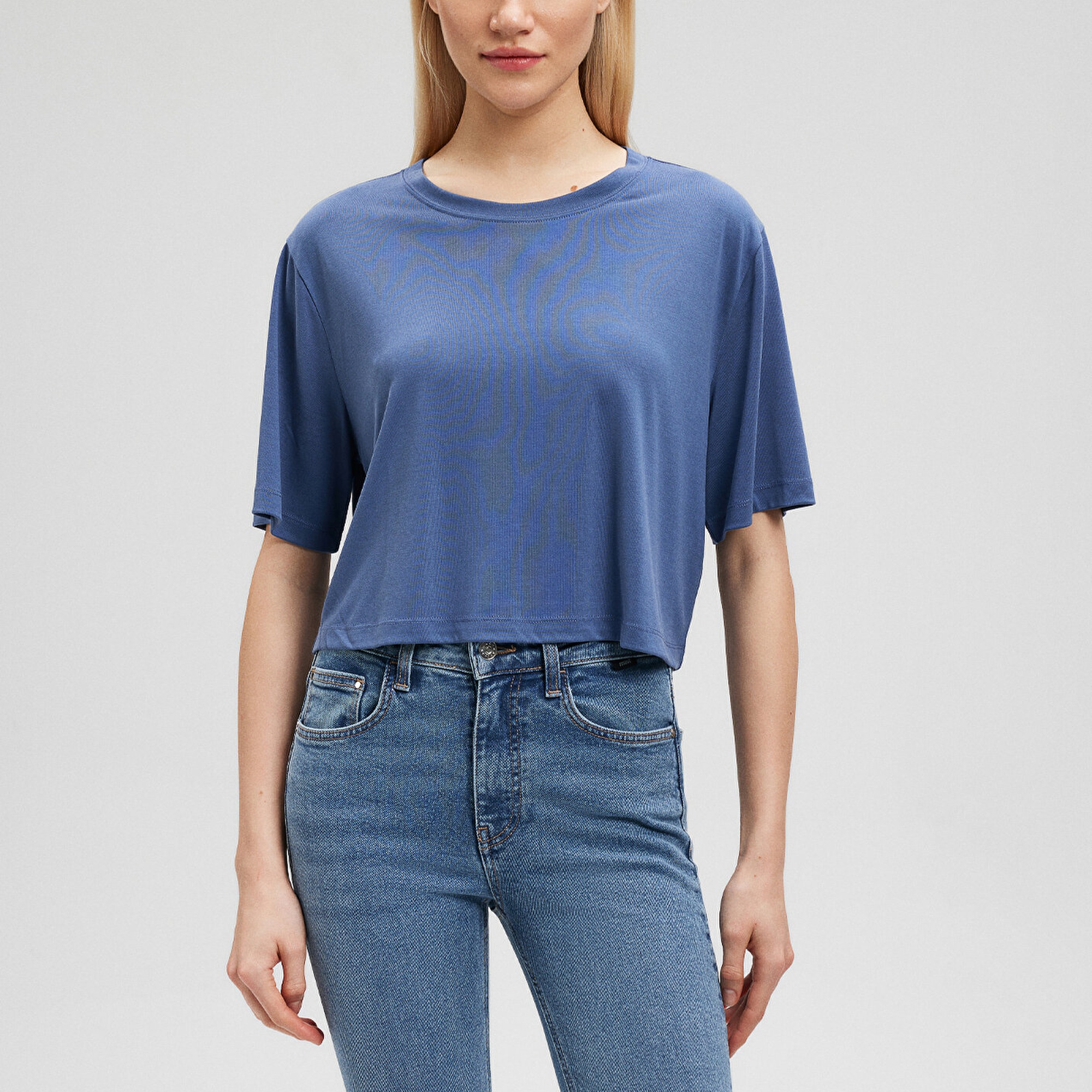 Mavi Lux Touch TENCEL TM Mavi Basic Crop Tişört Crop / Kısa Kesim 1612231-70757