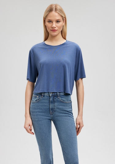 Mavi Lux Touch TENCEL TM Mavi Basic Crop Tişört Crop / Kısa Kesim 1612231-70757