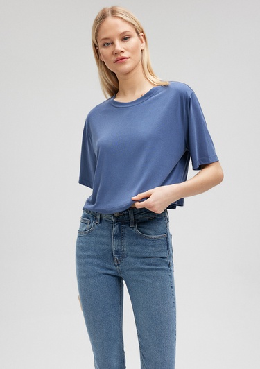  Mavi Lux Touch TENCEL TM Mavi Basic Crop Tişört Crop / Kısa Kesim 1612231-70757