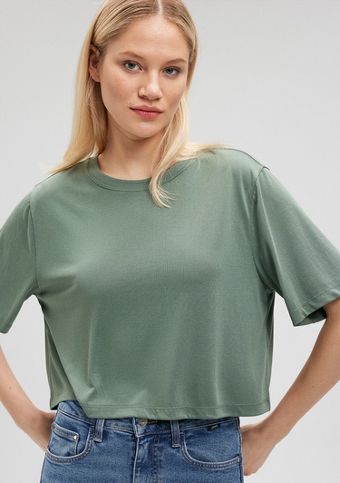  Mavi Lux Touch TENCEL TM Haki Basic Crop Tişört Crop / Kısa Kesim 1612231-80692