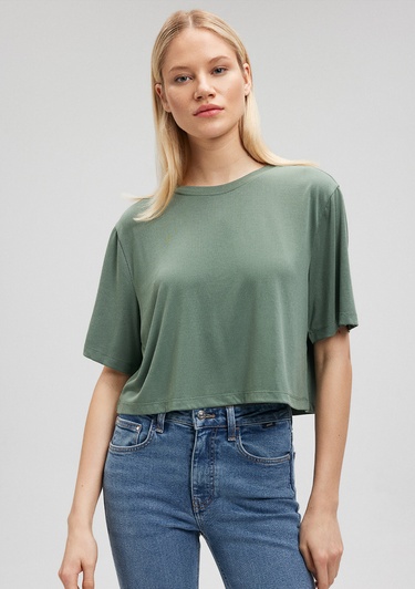  Mavi Lux Touch TENCEL TM Haki Basic Crop Tişört Crop / Kısa Kesim 1612231-80692