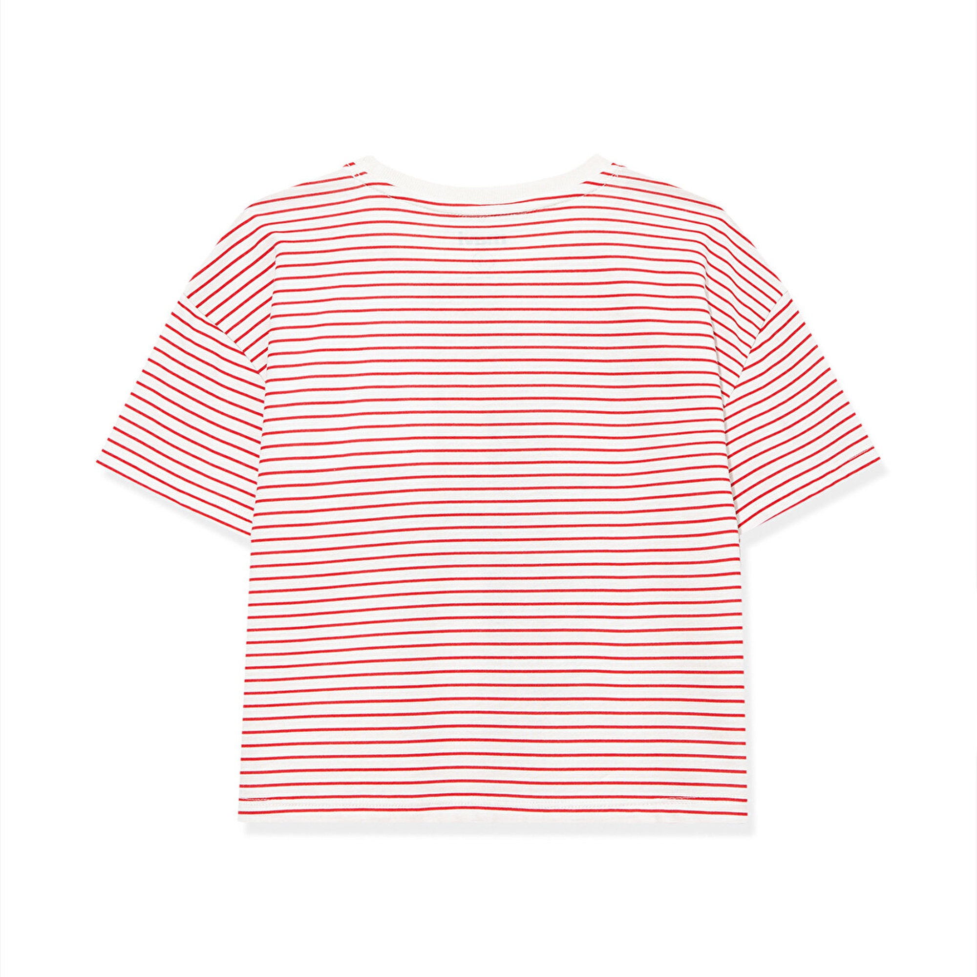 Mavi Kedi Baskılı Kırmızı Çizgili Crop Tişört Crop / Kısa Kesim 7610185-85930