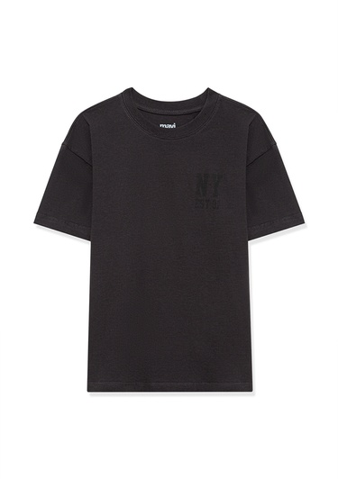  Mavi Manhattan Baskılı Antrasit Tişört Oversize / Geniş Kesim 6610196-70087