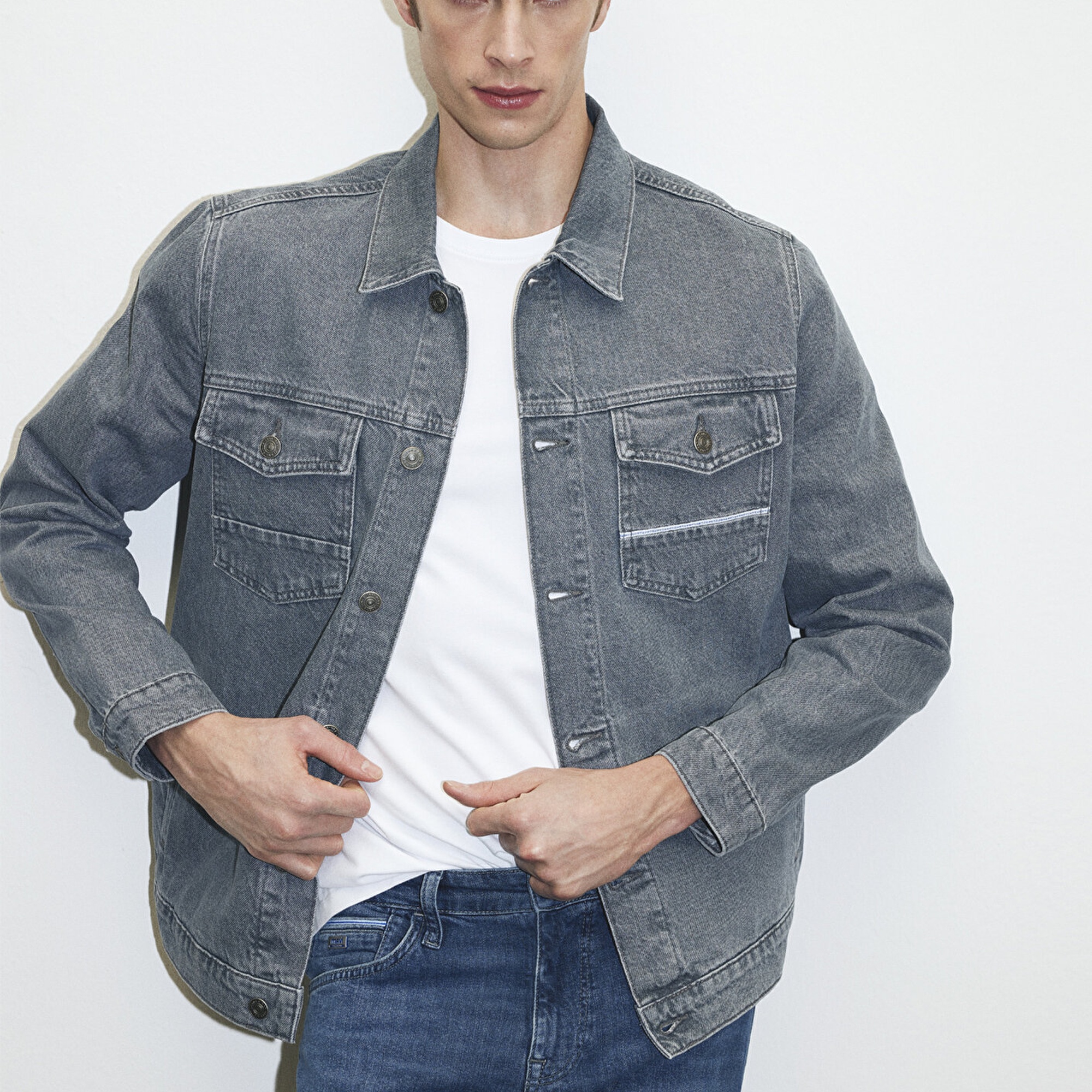 Mavi Loran Premium Blue Puslu Açık Gri Jean Ceket 0110003-86615