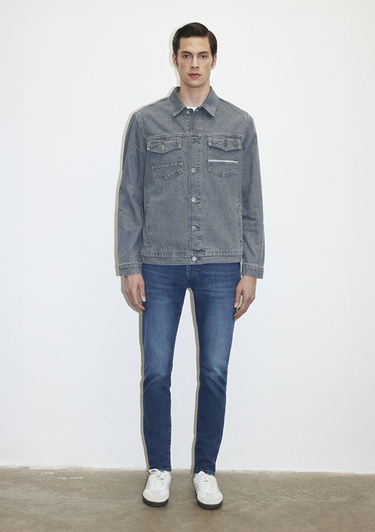  Mavi Loran Premium Blue Puslu Açık Gri Jean Ceket 0110003-86615