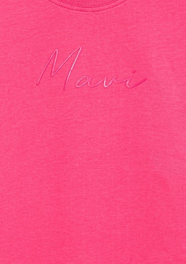 Mavi Mavi Logo Baskılı Pembe Crop Tişört Loose Fit / Bol Rahat Kesim 7610181-71111