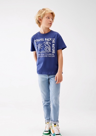  Mavi Baskılı Lacivert Tişört Loose Fit / Bol Rahat Kesim 6610179-70723