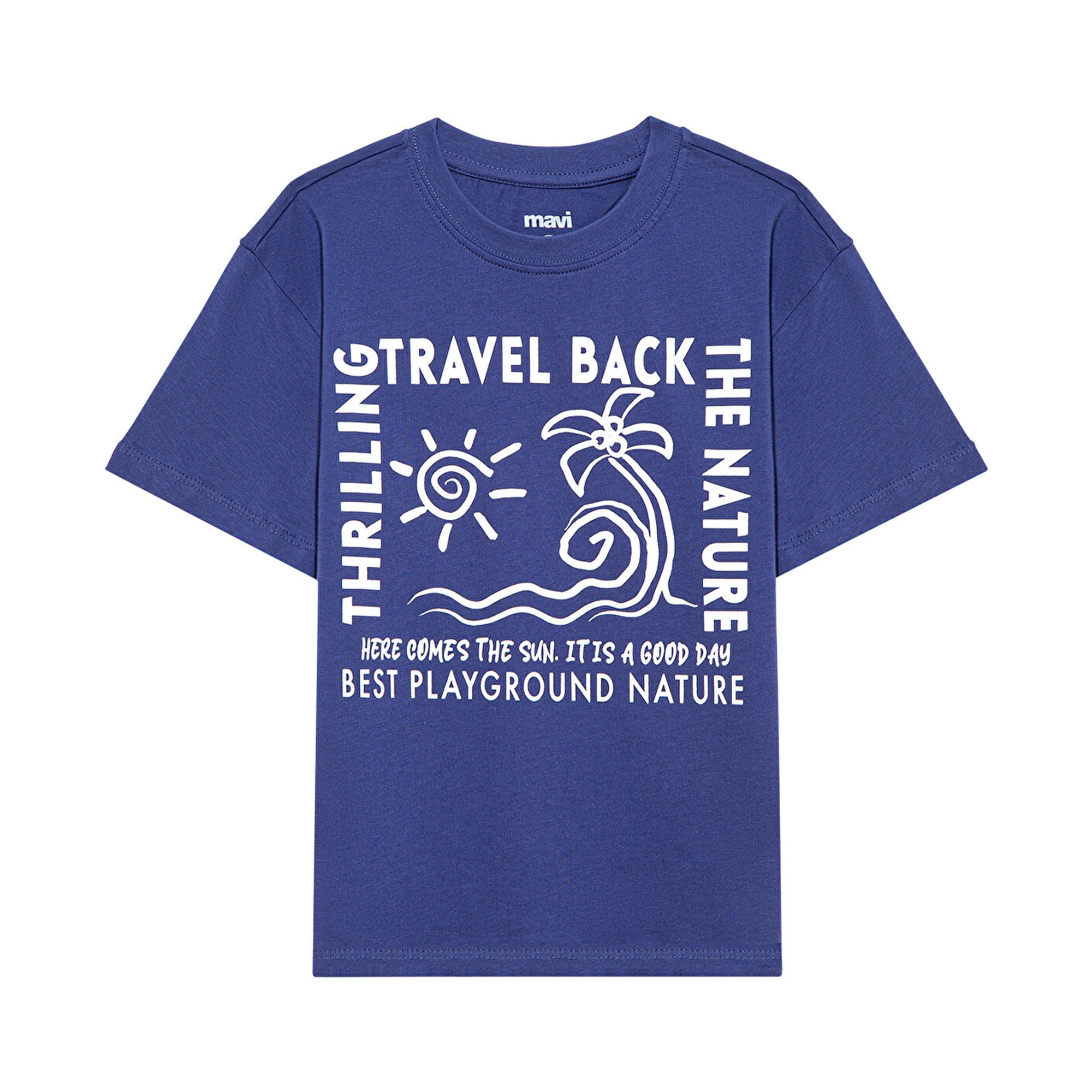 Mavi Baskılı Lacivert Tişört Loose Fit / Bol Rahat Kesim 6610179-70723