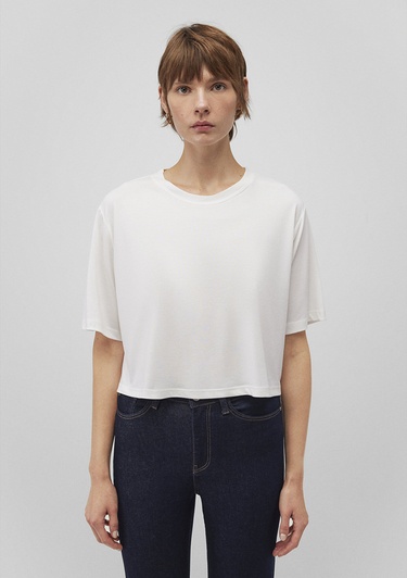  Mavi Lux Touch Tencel TM Beyaz Modal Basic Crop Tişört Crop / Kısa Kesim 1612231-70057
