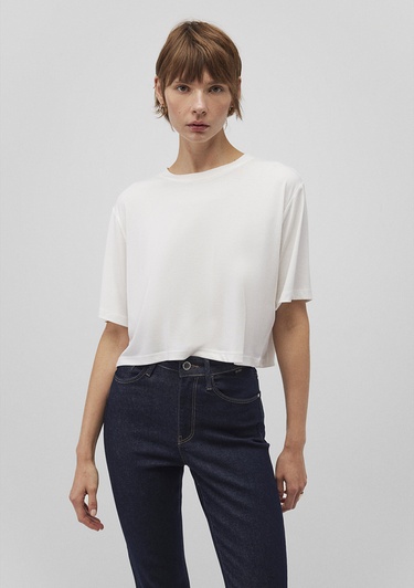  Mavi Lux Touch Tencel TM Beyaz Modal Basic Crop Tişört Crop / Kısa Kesim 1612231-70057