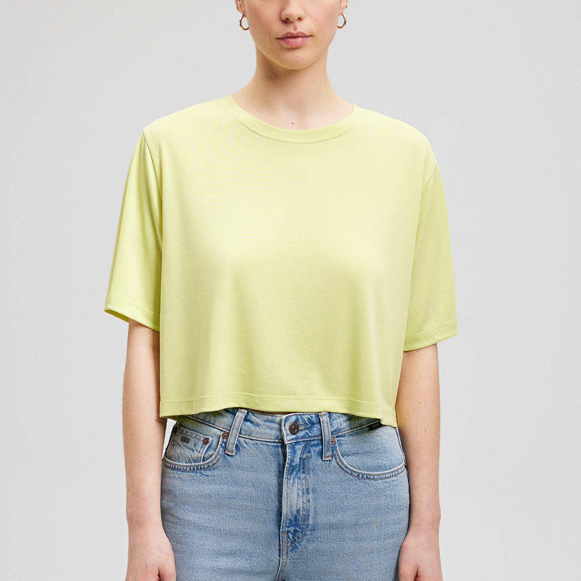 Mavi Lux Touch TENCEL TM Yeşil Basic Crop Tişört Crop / Kısa Kesim 1612231-71498