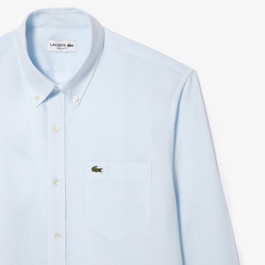  Lacoste Erkek Regular Fit Düğmeli Yaka Keten Açık Mavi Gömlek