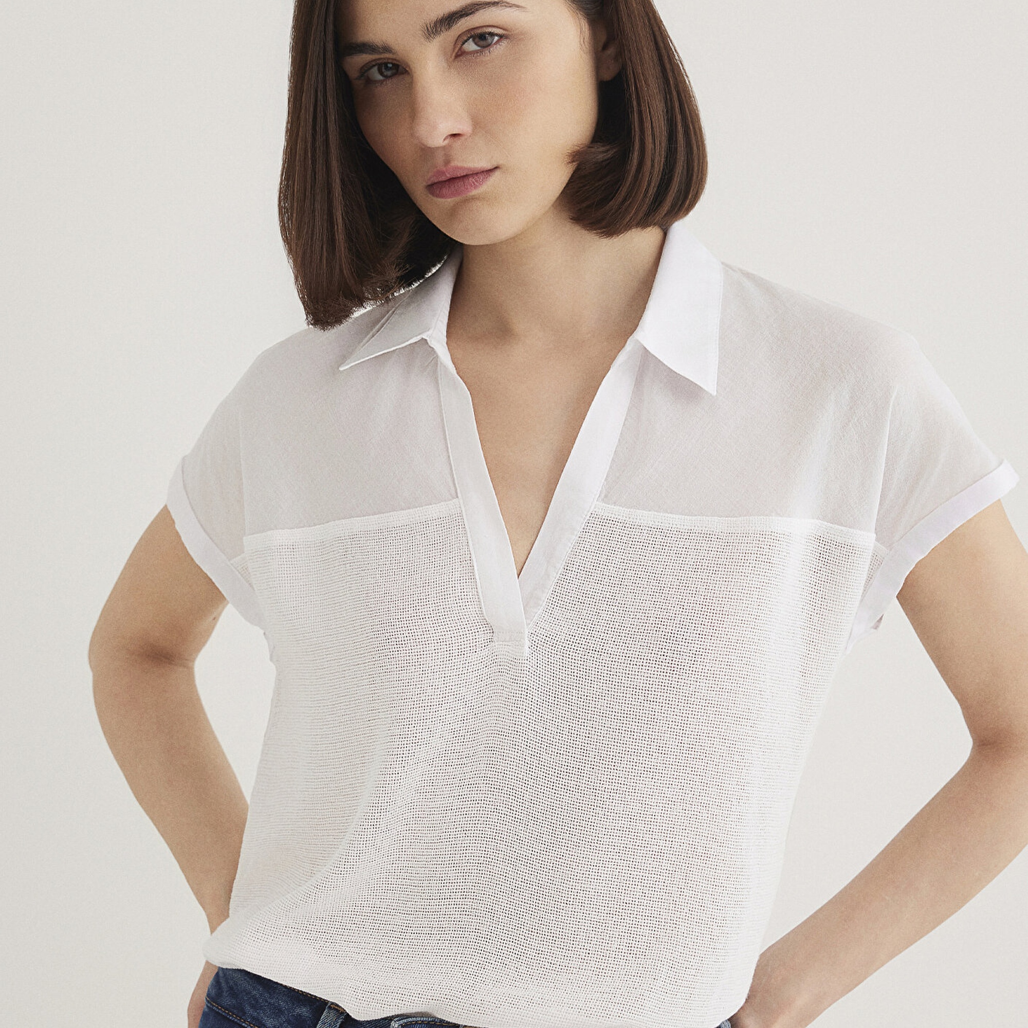 Mavi Kısa Kollu Beyaz Bluz 1210801-620