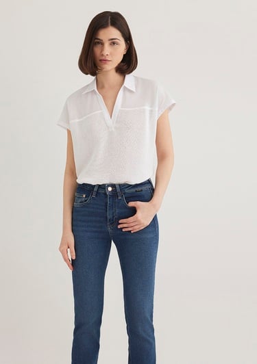  Mavi Kısa Kollu Beyaz Bluz 1210801-620