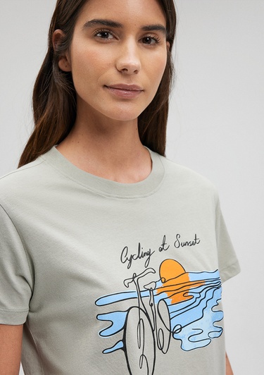  Mavi Bisiklet Baskılı Yeşil Tişört Slim Fit / Dar Kesim 1612397-70155