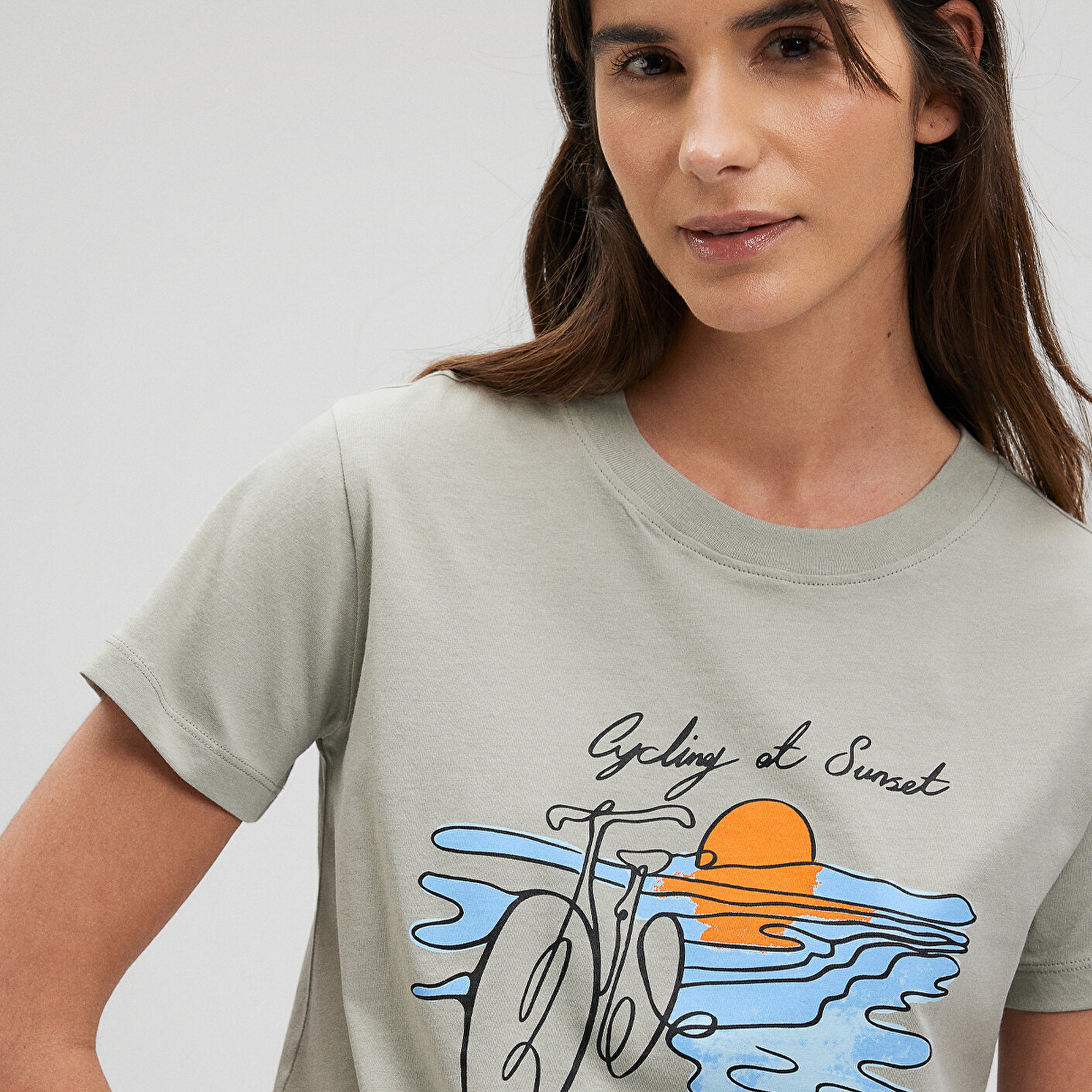 Mavi Bisiklet Baskılı Yeşil Tişört Slim Fit / Dar Kesim 1612397-70155