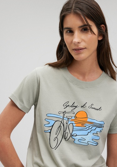  Mavi Bisiklet Baskılı Yeşil Tişört Slim Fit / Dar Kesim 1612397-70155