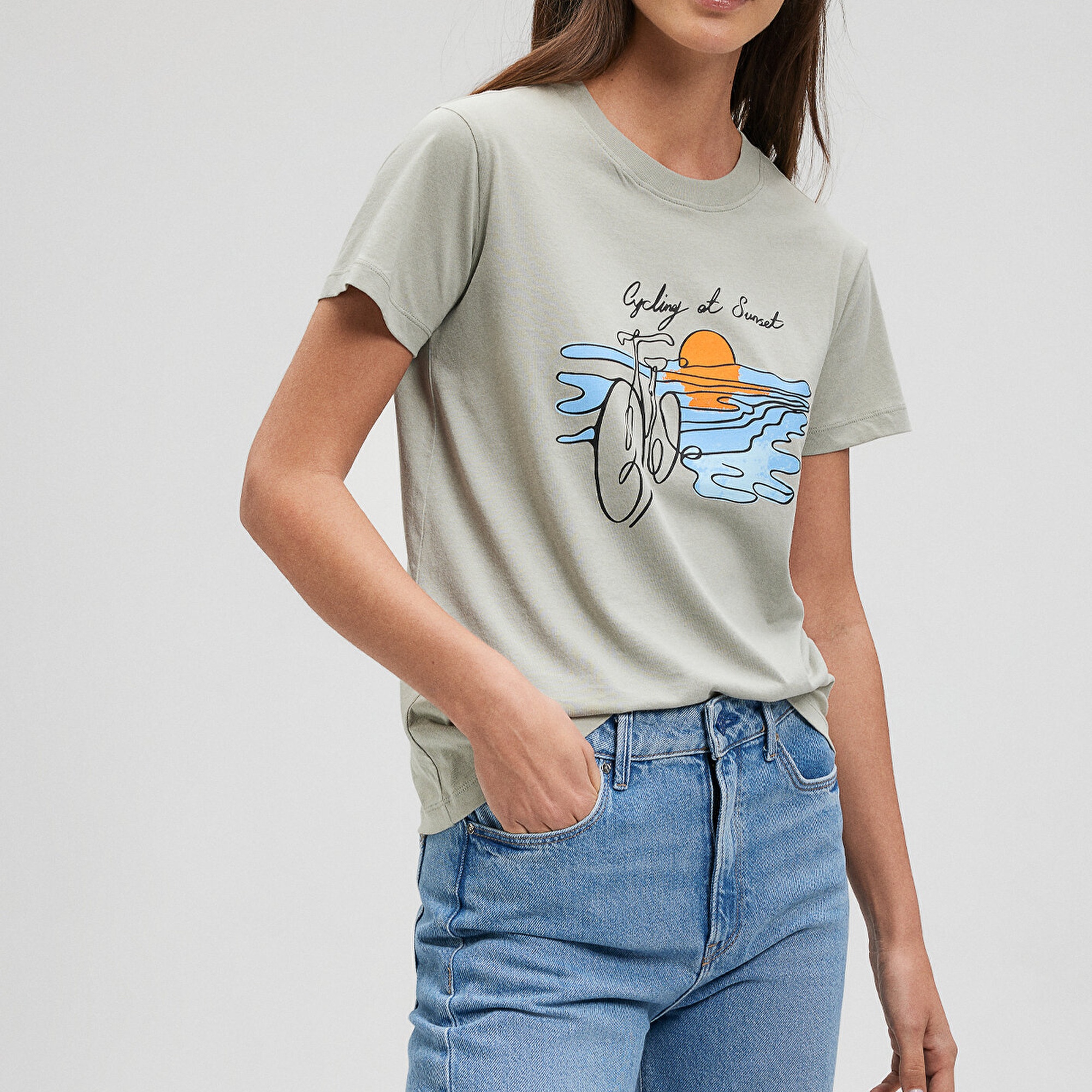 Mavi Bisiklet Baskılı Yeşil Tişört Slim Fit / Dar Kesim 1612397-70155