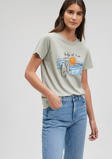  Mavi Bisiklet Baskılı Yeşil Tişört Slim Fit / Dar Kesim 1612397-70155