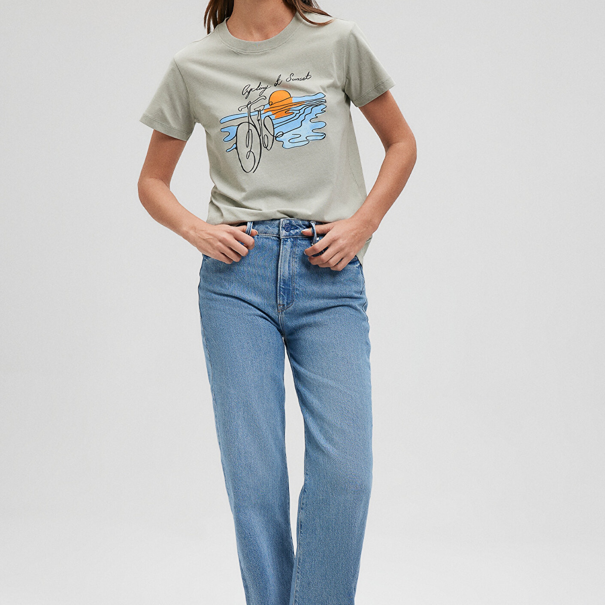 Mavi Bisiklet Baskılı Yeşil Tişört Slim Fit / Dar Kesim 1612397-70155